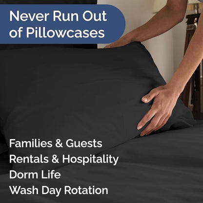 Queen Pillow Cases Set of 8 - Ultra Soft Hotel Quality Pillowcase Covers - Comfy & Wrinkle Free - Shrink, Stain and Fade Resistant - Easy-Care, Machine Washable Pillow Protectors - 8 Piece Set - Black
