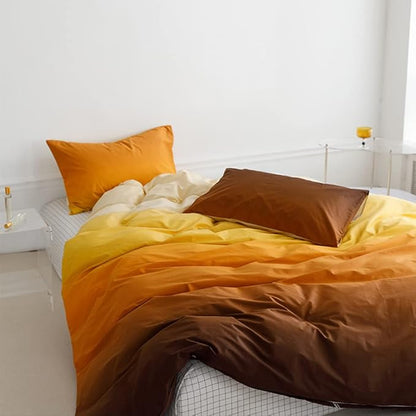 Pureant Orange Yellow Gradient Comforter Sets Full Solid Yellow and Orange Bedding Comforters Cotton Women Girls Modern Orange Brown Gradient Soft Quilts Farmhouse Abstract Art Orange Blanket Warm