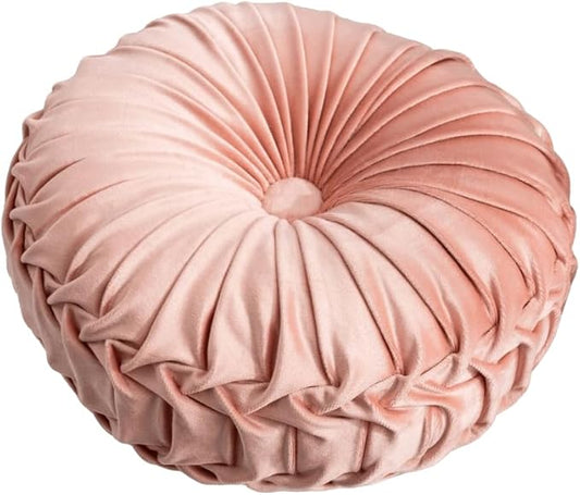MOCOFO Round Velvet Throw Pillow, Pumpkin Shape Decorative Floor Cushion, Handcrafted Pleated Design, 14 and 16 Inch Diameter, Multiple Colors, Polyester Fill (Peach Pink, 16")