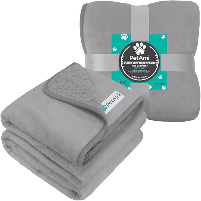 PetAmi Waterproof Dog & Cat Blanket for Medium Large Pets, Reversible Pee Proof for Bed, Couch Indoor, Soft Washable, 60x80 Light Gray