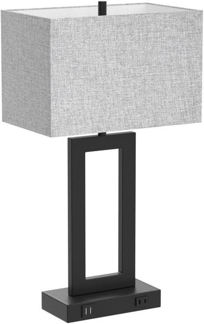 Set of 2 Modern Touch Control Table Lamps with 2 USB Ports, 22’’ Large Bedside Nightstand Lamps 3-Way Dimmable Desk Lamp with Grey Fabric Shade for Bedrooms Living Room Reading, 2 LED Bulbs Included