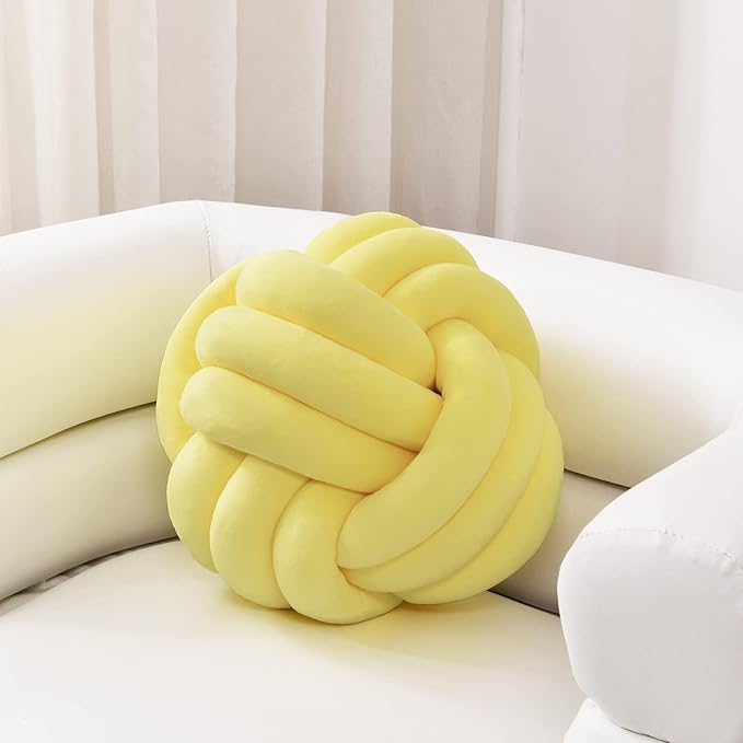 Sioloc Soft Knot Ball Pillows,Round Throw Pillow Cushion Home Decoration Plush Pillow,Throw Knotted Pillow Handmade Round Plush Pillow（7.8inches,Yellow）