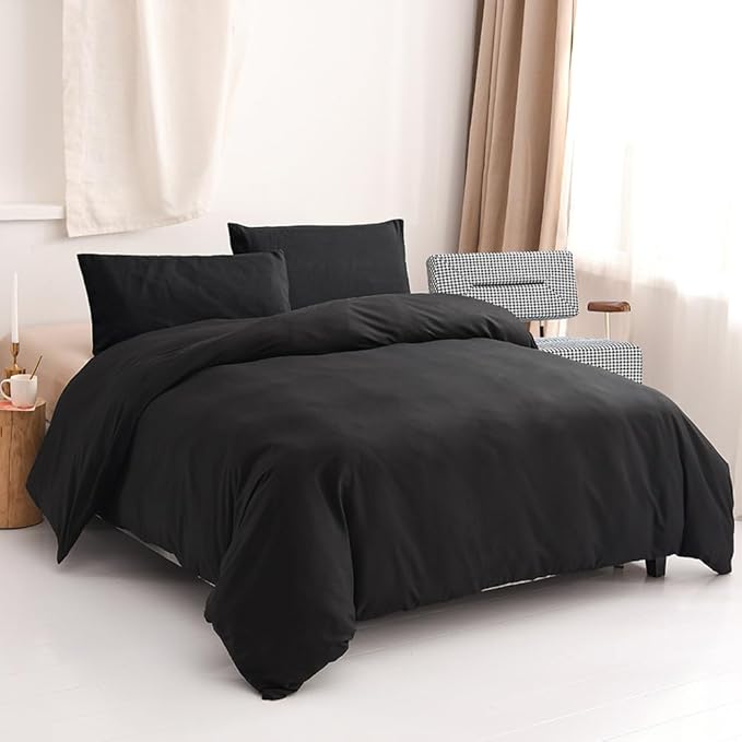 CLOTHKNOW Black Queen Comforter Set Solid Black Bedding Comforter Sets Boys Men Comforter Soft Queen Comforter with 2 x Pillow Cases