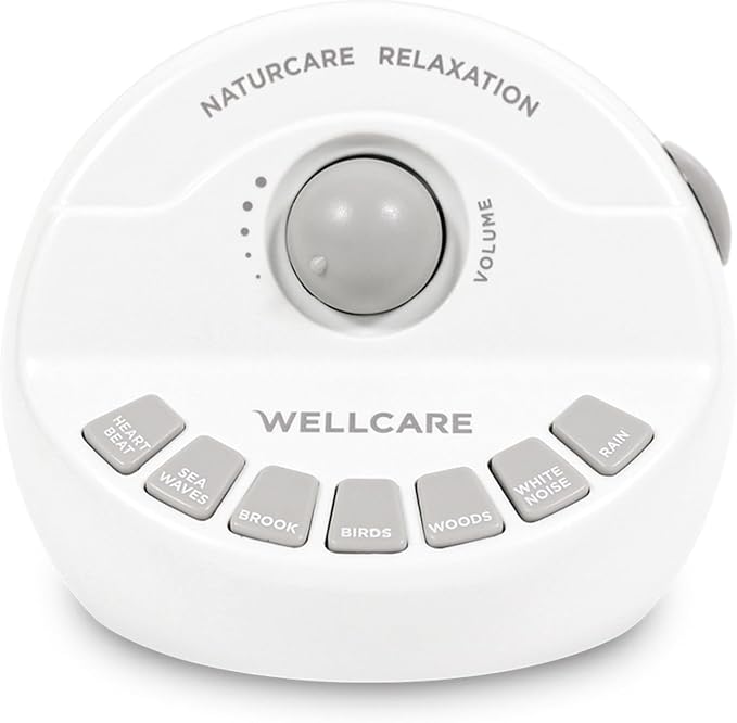 WELLCARE-Naturcare Sound Relaxation: White Noise, 7 Nature Sounds, Sleep Sound Machine, Calm Infants, for Baby, Kids, Adult. Stepless Volume, Timer, Powered by Adapter(Incl.) or Batteries(Not Incl.)