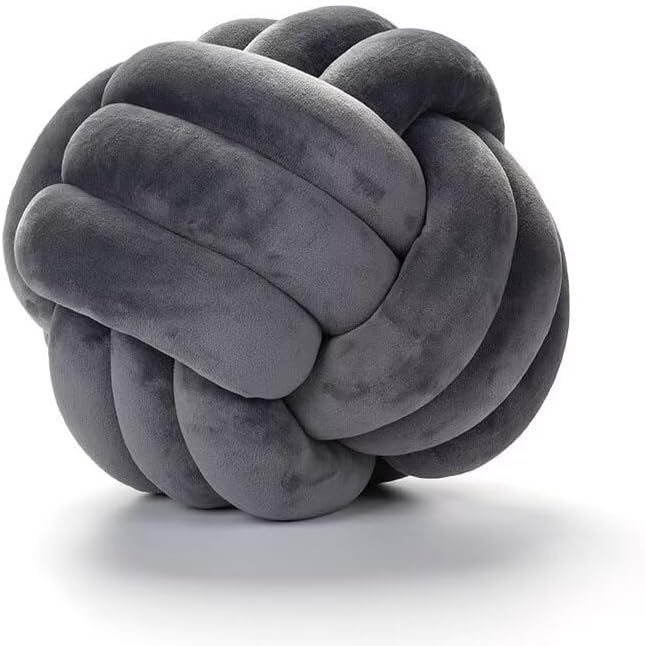 Knot Ball Pillows,Soft Round Knotted Pillow,Handmade Plush Throw Pillows Home Decoration Cushion Pillow for Sofa Bed Couch Floor(8.7 Inch,Deep Grey)