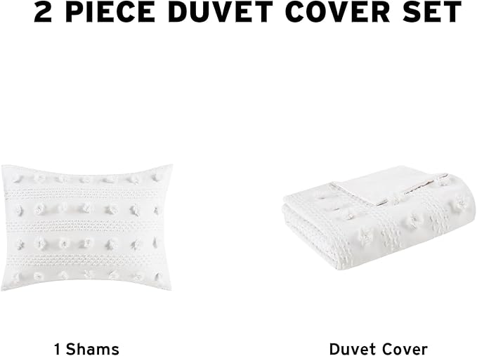 Intelligent Design Twin Duvet Cover Set, Clipped Jacquard Duvet Set Chic Pompoms Accent, All Seasons Lightweight Microfiber Bed Cover for Comforter with 1 Sham, Lucy, Twin/Twin XL Ivory 2 Piece
