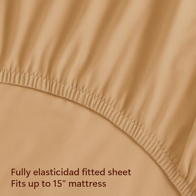 Peru Pima 415 Thread Count Percal King Sheet Set - 100% Peruvian Pima Cotton, 4 Piece (Flat, Fitted, 2 Pillowcases) - Cooling, Crisp, Deep Pocket, Hotel Quality Bedding - Latte