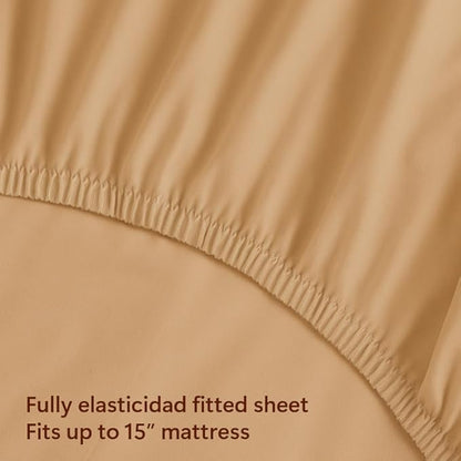 Peru Pima 415 Thread Count Percal King Sheet Set - 100% Peruvian Pima Cotton, 4 Piece (Flat, Fitted, 2 Pillowcases) - Cooling, Crisp, Deep Pocket, Hotel Quality Bedding - Latte
