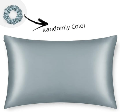 ALASKA BEAR Natural Silk Pillowcase, Hypoallergenic, 19 Momme, 600 Thread Count 100 Percent Mulberry Silk, Standard Size with Hidden Zipper(1, Haze Blue)