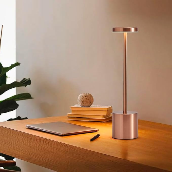 2 Pack LED Rechargeable Cordless Table Lamps,Portable Outdoor 5000 mAh Battery Operated Table Light Touch Control 3 Color Dimmable Lamp for Patio/Cofee/Restaurant/Camping/Dining/Bedroom-Rose Gold