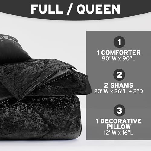 Intelligent Design Queen Comforter Set, Velvet Comforter Set , Luxury Diamond Quilting Comforter Set, Fluffy Comforter Bed Set with Decorative Pillowand 2 Shams, 4 Piece Black, Full/Queen