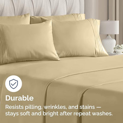 King Pillow Cases Set of 8 - Ultra Soft Hotel Quality Pillowcase Covers - Comfy & Wrinkle Free - Shrink, Stain and Fade Resistant - Easy-Care, Machine Washable Pillow Protectors - 8 Piece Set - Beige
