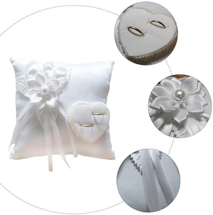 Veemoon Lace Pearl Wedding Ring Bearer Pillow Holder, 7.9 Inch Ring Bearer for Wedding