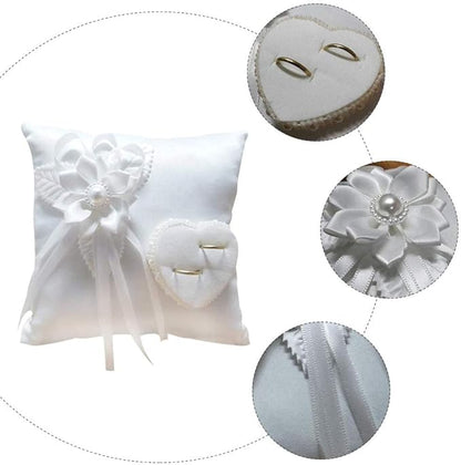 Veemoon Lace Pearl Wedding Ring Bearer Pillow Holder, 7.9 Inch Ring Bearer for Wedding