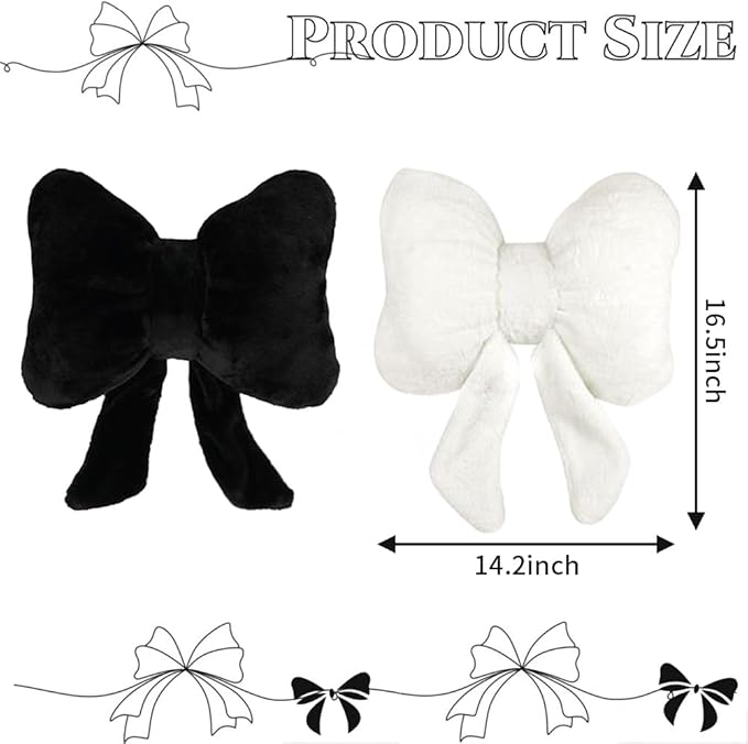 2 Pcs Coquette Bow Throw Pillows Cute Bowknot Plush Pillow Coquette Home Decor Stuffed Decorative Bow Lumbar Pillow for Girls Loft Bed Decor Accessories