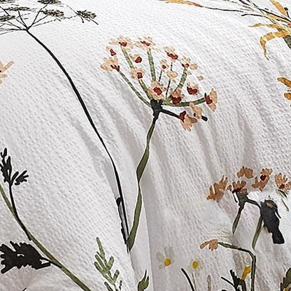 CASAAGUSTO King Comforter Set 7 PCS White & Green Dandelion Plant Comforter Set with Flowers Leaves Pattern Soft Seersucker Design All Season Bedding Set(102"X90")
