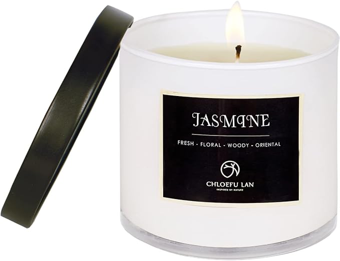 Chloefu LAN Premium Jasmine Scented Candle Gifts for Women, Highly Scented, 7.1oz|45 Hour Long Lasting,All Natural Soy Candles for Home, Small Candle Jar with Gift Box