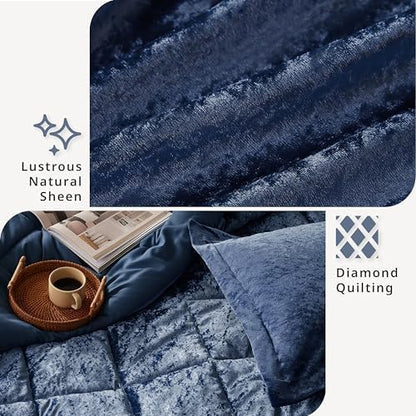 Intelligent Design King Comforter Set, Velvet Comforter Set , Luxury Diamond Quilting Comforter Set, Fluffy Comforter Bed Set with Decorative Pillowand 2 Shams, 4 Piece Navy, King/ Cal King