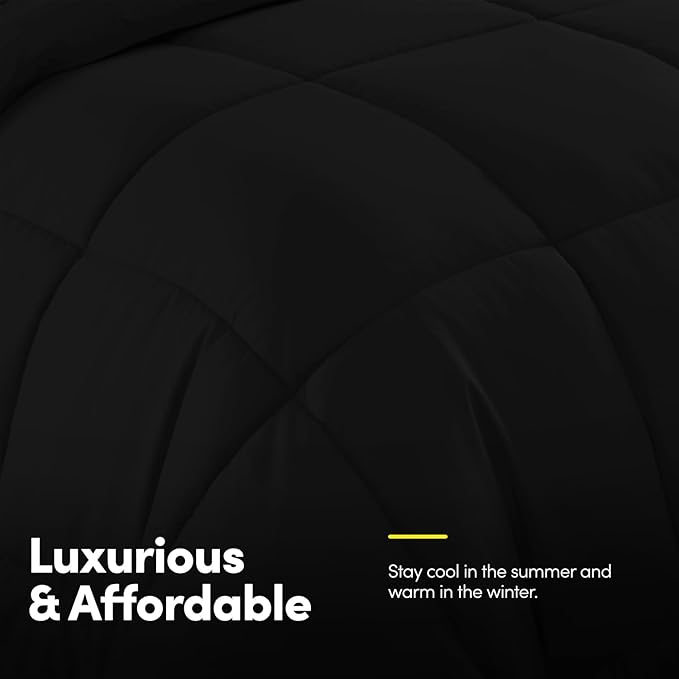 Sweet Home Collection 5 Piece Comforter Set Bag Solid Color All Season Soft Down Alternative Blanket & Luxurious Microfiber Bed Sheets, Black, Twin XL (Pack of 4)