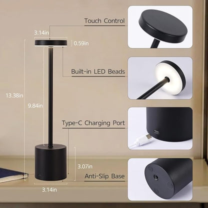 Cordless Table Lamp Set of 2, 5000mAh Rechargeable Battery Powered LED Table Light, Portable Touch Dimming Outdoor Touch Lamps,3 Color Light for Restaurant,Patio,Bedroom,Camping,Cofee (Black)