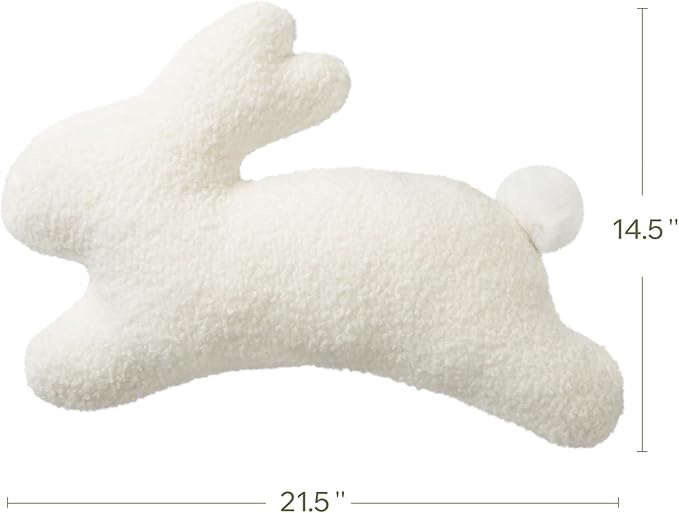 Phantoscope Happy Easter Bunny Shaped Throw Pillow, Plush Boucle Jumping Rabbit Cushion Sherpa Easter Decorative Pillow for Couch Living Room Bed, Off White, 14.5 x 21.5 inches