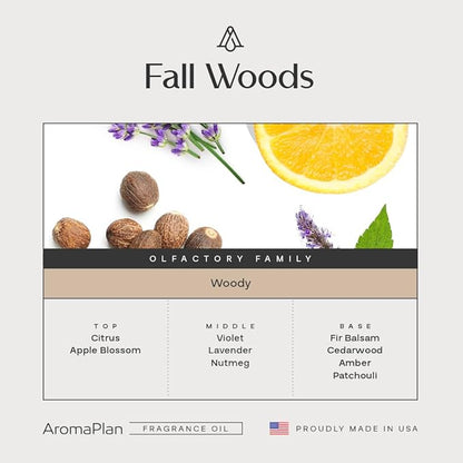 AromaPlan Hotel Scents Fall Woods 5 Fl Oz (148ml), Home Luxury Aroma & Hotel Fragrance Diffuser Oil- Hotel Diffuser Oil for Aromatherapy- USA Made, Bigger Bottle, Bolder Aroma & Longer Lasting