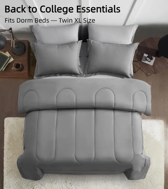 Maple&Stone Twin XL Comforter Set 5 Pieces Bed in a Bag - Down Alternative Bed Set with Sheets, Pillowcase & Sham, Soft Reversible Duvet Insert for Twin XL Bed, Dark Grey & Light Grey