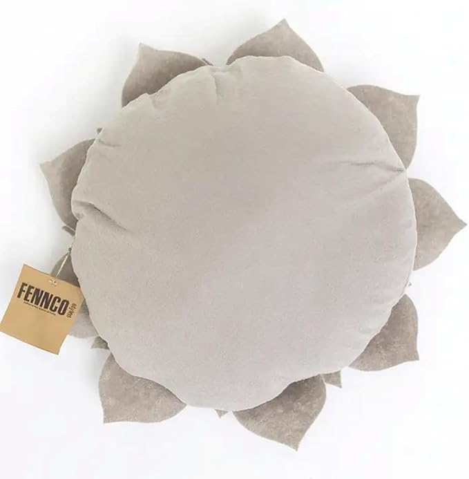 Fennco Styles Handmade 3D Heart-Shaped Petals Flower Decorative Filled Throw Pillow 13" Round - Grey Floral Pillow for Couch, Home Décor and Holiday, Housewarming Gift
