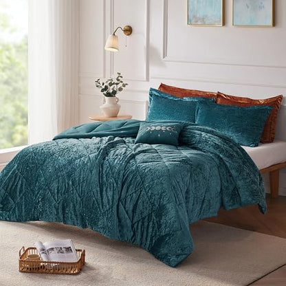 Intelligent Design King Comforter Set, Velvet Comforter Set , Luxury Diamond Quilting Comforter Set, Fluffy Comforter Bed Set with Decorative Pillowand 2 Shams, 4 Piece Teal, King/ Cal King