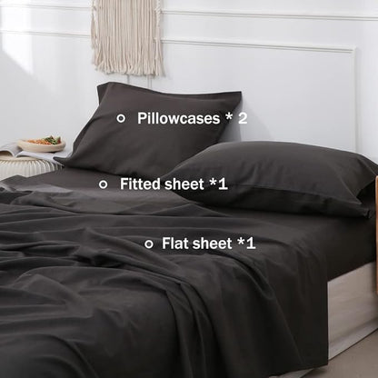 Simple&Opulence Belgian Linen Sheet Set Solid Color - 4 Pieces (1 Flat Sheet, 1 Fitted Sheet & 2 Pillowcases) Natural Flax Cotton Blend Soft Breathable Farmhouse Bedding - Queen Size, Dark Grey