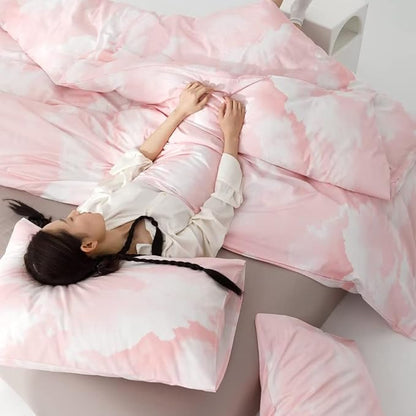 CLOTHKNOW Pink Sky Comforter Set King Size Blush White Bedding Comforter Sets Light Pink Bed Comforter with 2 x Pillow Cases