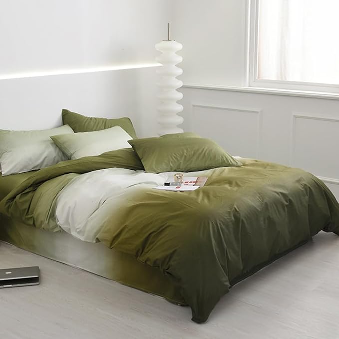 CLOTHKNOW Green White King Size Comforter Set Green Bedding Comforter Sets Soft Olive Comforter with 2 x Pillow Cases