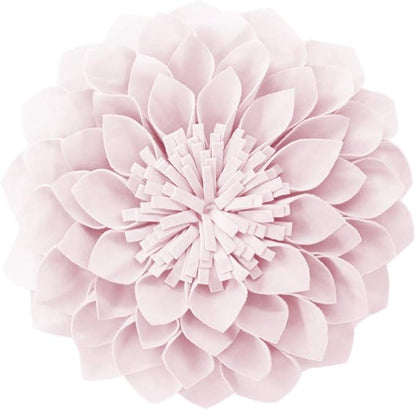 JWH Handmade 3D Flower Pillow Covers Aesthetic Decorative Round Throw Pillow Floral Accent Pillow Cases Velvet Pillowcase Cute Cushion for Bed Couch Bedroom Decor Sham 14 Inch Light Pink