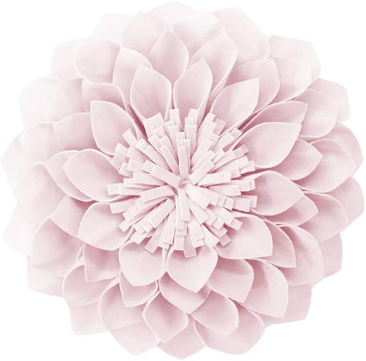 JWH Handmade 3D Flower Pillow Covers Aesthetic Decorative Round Throw Pillow Floral Accent Pillow Cases Velvet Pillowcase Cute Cushion for Bed Couch Bedroom Decor Sham 14 Inch Light Pink