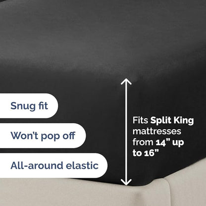 Flex Top Split Head King 4 Piece Sheet Set - Comfy Breathable & Cooling Bed Sheets Set - Hotel Luxury Bedding for Women, Men, Kids, Teens, Boys & Girls - Deep Pockets, Ultra-Soft - Oeko-Tex - Black