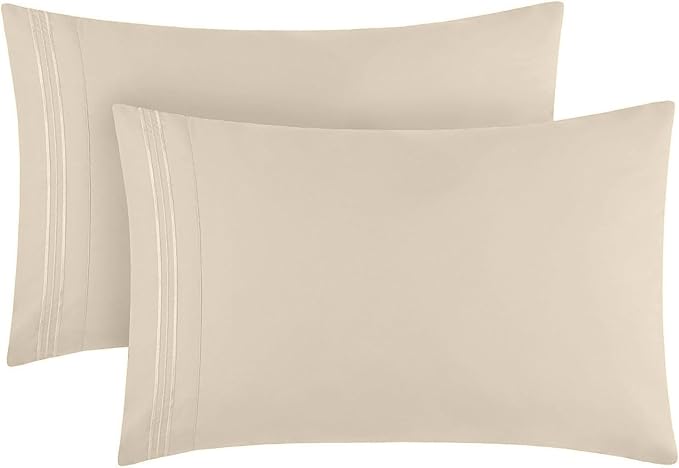 Mellanni Pillow Cases - Luxury, Extra Soft, Cooling Pillow Covers - 2 PC Iconic Collection Pillowcases - Envelope Closure (King 20" x 40", Beige)