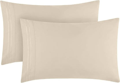 Mellanni Pillow Cases - Luxury, Extra Soft, Cooling Pillow Covers - 2 PC Iconic Collection Pillowcases - Envelope Closure (King 20" x 40", Beige)