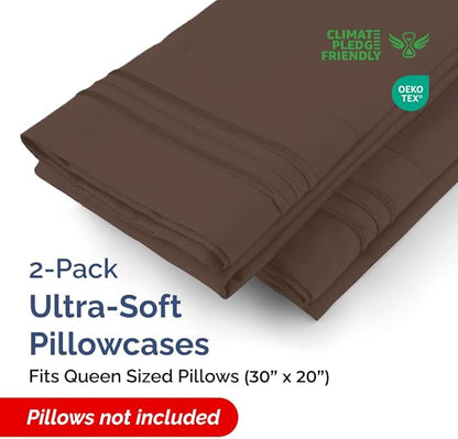 Queen Pillow Cases Set of 2 - Ultra Soft Hotel Quality Pillowcase Covers - Comfy, Cozy & Wrinkle Free - Shrinkage, Stain and Fade Resistant - Machine Washable Pillow Protectors - 2 Piece Set - Brown
