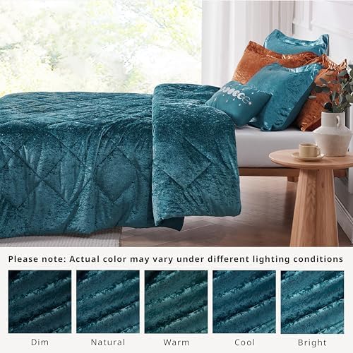 Intelligent Design King Comforter Set, Velvet Comforter Set , Luxury Diamond Quilting Comforter Set, Fluffy Comforter Bed Set with Decorative Pillowand 2 Shams, 4 Piece Teal, King/ Cal King