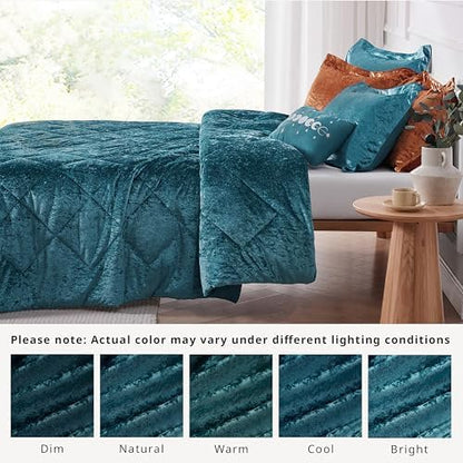 Intelligent Design King Comforter Set, Velvet Comforter Set , Luxury Diamond Quilting Comforter Set, Fluffy Comforter Bed Set with Decorative Pillowand 2 Shams, 4 Piece Teal, King/ Cal King