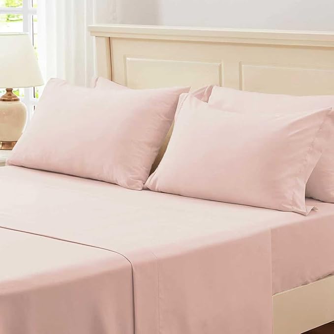Zzlpp Queen Comforter Set 7 Pieces, Pink Seersucker Bed in a Bag with Comforter and Sheets, All Season Bedding Sets with 1 Comforter, 2 Pillow Shams, 2 Pillowcases, 1 Flat Sheet