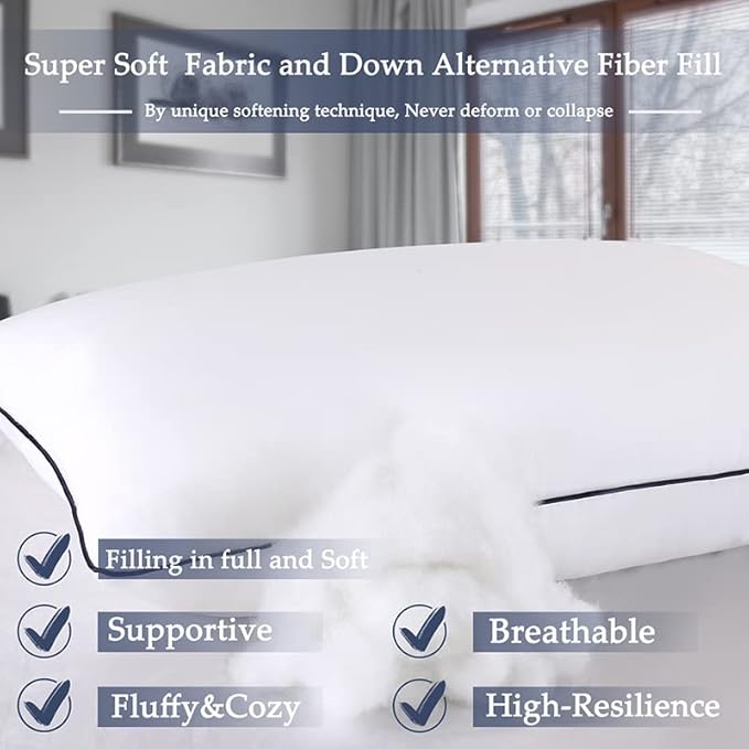 Bed Pillows 2 Pack - King Size Cooling Pillows for Sleeping Set of 2 for Side Back and Stomach Sleepers, Down Alternative Filling Luxury Soft Supportive Plush Pillows(White, King)