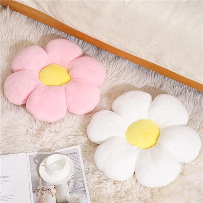 17.7 Inch White Flower Pillow – Daisy Shaped Cute Decorative Throw Pillow, Soft Floral Seating Cushion Floor Pillows for Sofa, Bed, Chair & Room Decor