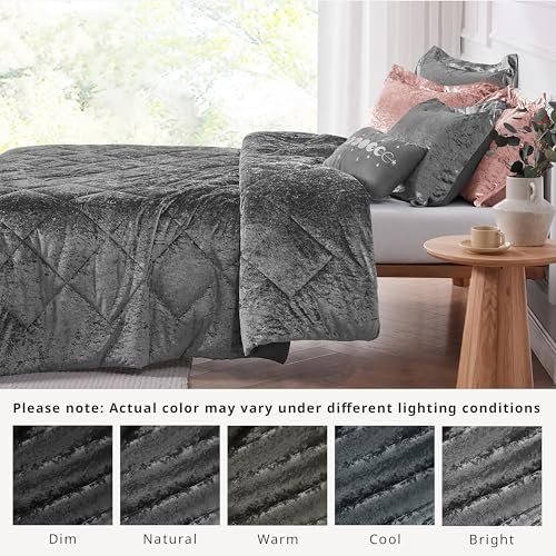 Intelligent Design King Comforter Set, Velvet Comforter Set , Luxury Diamond Quilting Comforter Set, Fluffy Comforter Bed Set with Decorative Pillowand 2 Shams, 4 Piece Grey, King/ Cal King
