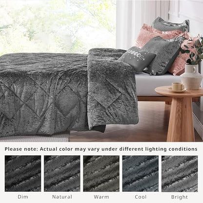 Intelligent Design King Comforter Set, Velvet Comforter Set , Luxury Diamond Quilting Comforter Set, Fluffy Comforter Bed Set with Decorative Pillowand 2 Shams, 4 Piece Grey, King/ Cal King