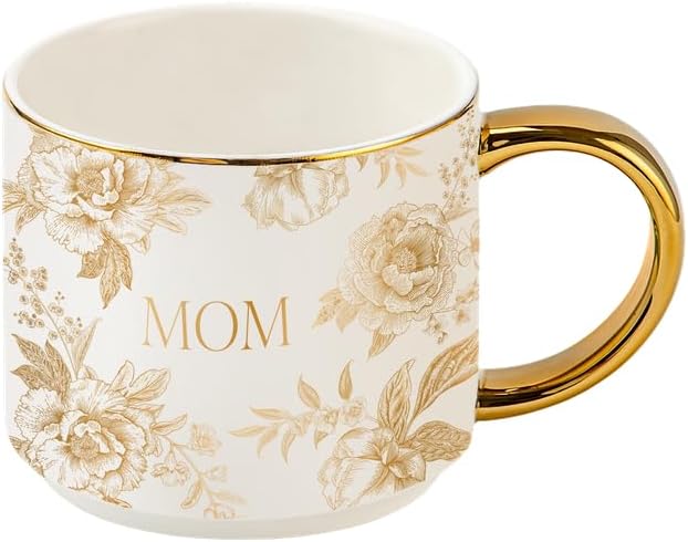 Sweet Water Decor Delft Mom Mug, 14oz Fine Bone China Tea Cup for Hot & Cold Drinks, Cute Mother's Day Gift Coffee Mug with Gold Handle & Rim, Gift for Mom's Birthday & Christmas
