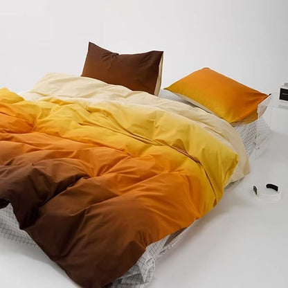 CLOTHKNOW Orange Yellow King Size Comforter Set 3Pcs Brown Gradient Bedding Comforter Sets Soft Brownish Comforter with 2 Pillow Cases