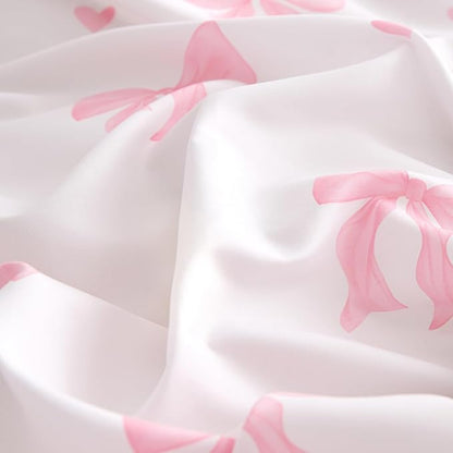 Bow Comforter Set Twin 2 Pieces Light Pink Heart Bedding Set for Girls Kids,Cute Princess Style Bedding, Super Soft Microfiber Comforter with 1 Pillowcase