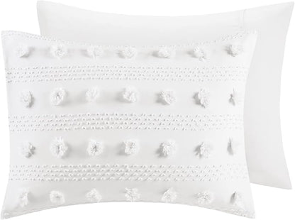 Intelligent Design Queen Comforter Set, Clipped Jacquard Comforter Set Chic Pompoms Accent, All Seasons Lightweight & Fluffy Comforter Bed Set with 2 Shams, Lucy, Full/Queen Ivory 3 Piece