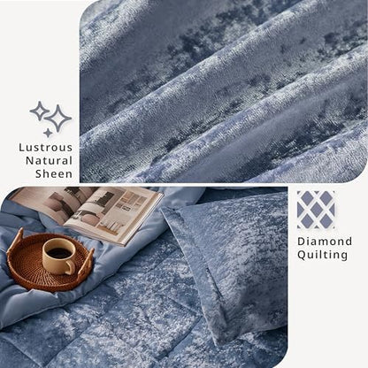 Intelligent Design Queen Comforter Set, Velvet Comforter Set , Luxury Diamond Quilting Comforter Set, Fluffy Comforter Bed Set with Decorative Pillowand 2 Shams, 4 Piece Blue, Full/Queen